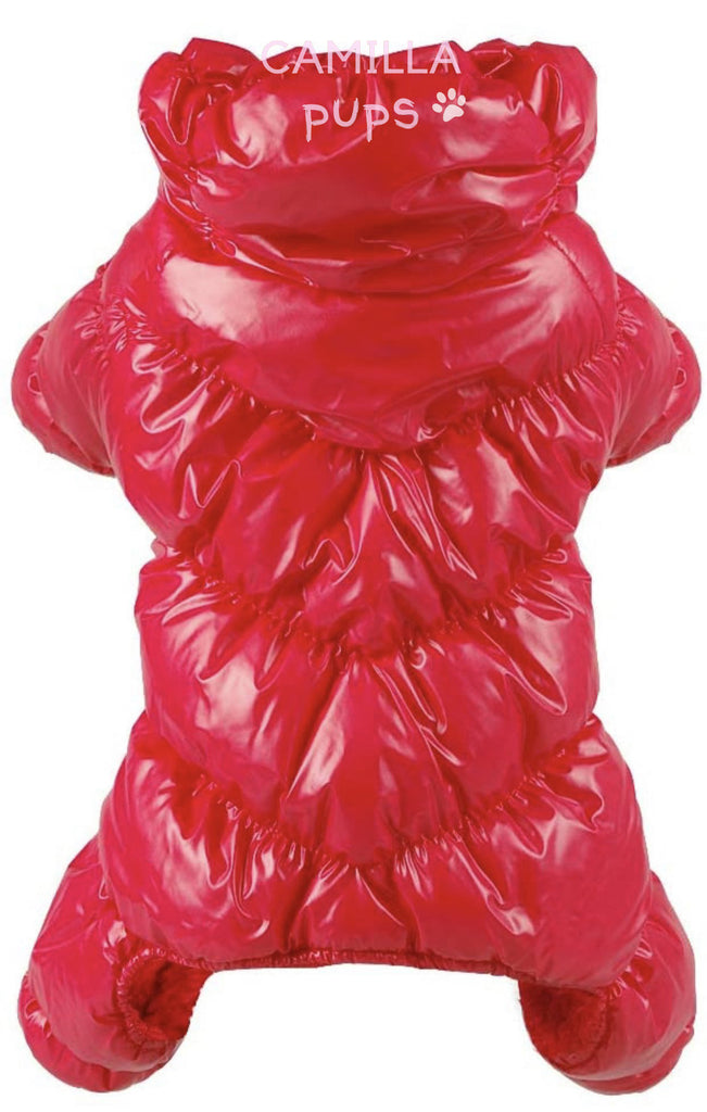 red aspen puffer dress backside
